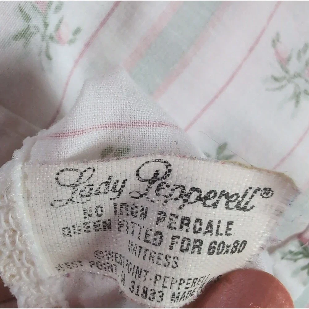 Vintage Lady Pepperell Queen Sheet Set Sweet Lizzie Ditsy Floral Stripe Cottage